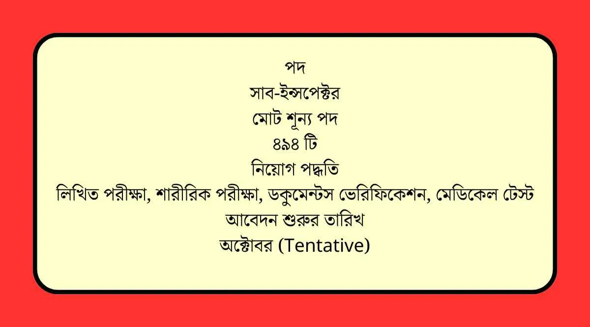 WBP SI New Vacancy 2024 চাকরিপ্রার্থীদের জন্য দুর্দান্ত সুযোগ । WB Police SI Recruitment 2024 Notification